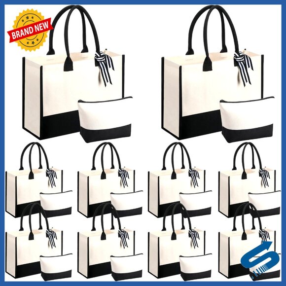 Canvas Tote Bags Set with Zipper Pockets Elegant Practical Gift Bulk